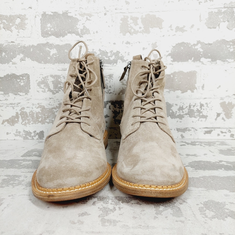 New Vince Cabria Taupe Suede Lace Up Combat Ankle Boots O 277 - Picture 3 of 10